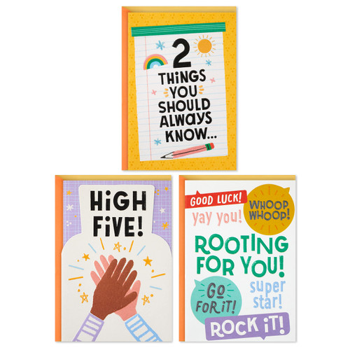 Hallmark Little World Changers Pack of 3 Assorted Congratulations and Encouragement Cards for Kids (High Five, Believe in You)