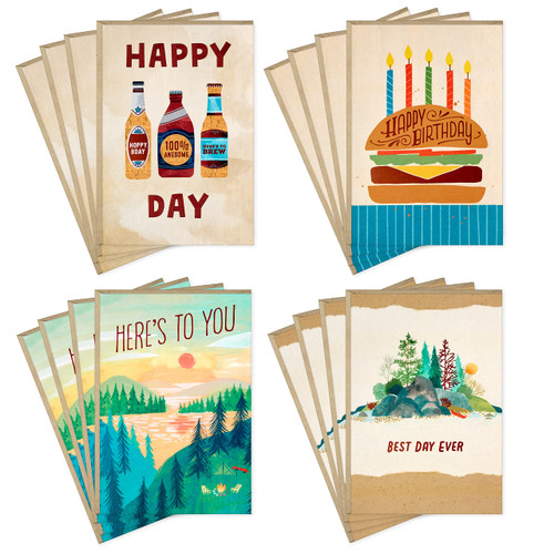 Hallmark Birthday Cards Assortment, 16 Cards with Envelopes (Burgers, Beers, Camping)