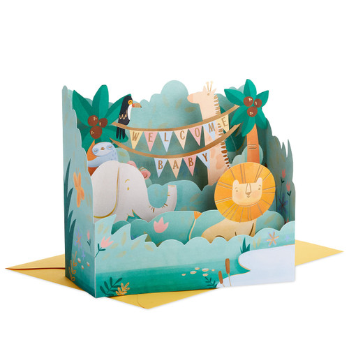 Hallmark Paper Wonder Baby Shower Pop Up Card (Jungle Animals) for Gender Reveals, New Parents, Congratulations