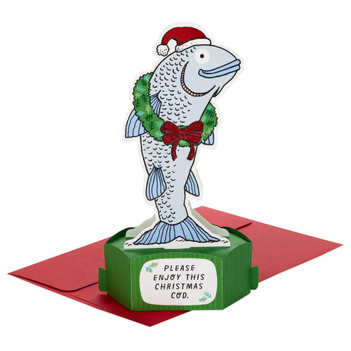Hallmark Paper Wonder Shoebox Funny Pop Up Christmas Card (Christmas Cod Fish)
