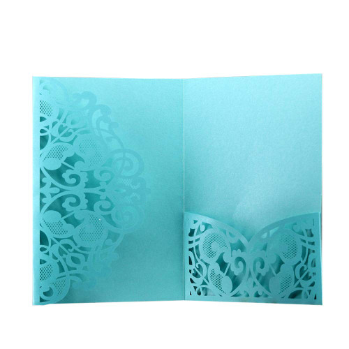 Wedding Invitation Cards,10pcs Laser Cut Floral Design Invites Pocket for Bridal Showers, Engagement Parties, Includes Covers, Blank Inserts (Blue)