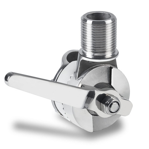 Marine VHF Antenna Mount 316 Stainless Steel, Rail Mount Adjustable Antenna Base Mount for Boat 1"-12 inch Thread, Heavy Duty Ratchet Mount Base Pipe Clamp Hardware for 7/8 to 1 Inch Rail