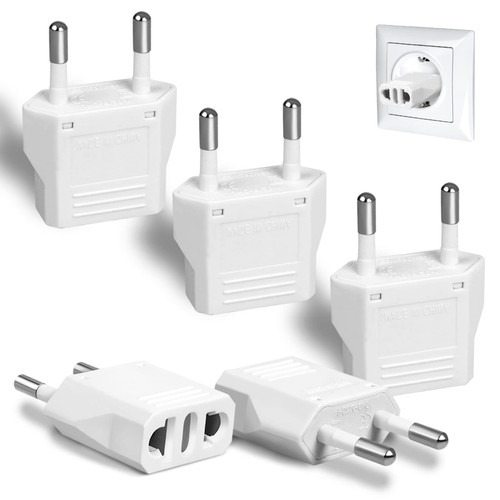 6 Pack European Plug Adapter, US to Europe Plug Adapter, European Adapter Type C Plug Adapter, Travel Adapter Europe, European Outlet Wall Plug Adapter Power Converter (White)