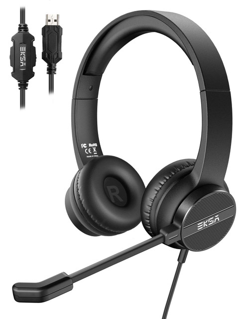 Headset with Microphone for PC Laptop, USB Wired Computer Headset with Volume & Mic Mute Controls, Lightweight All-Day Comfort Environmental Noise Canceling Headphones for Office Call Center Skype