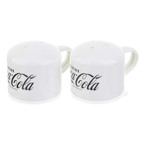 TableCraft's Collection Set Coca-Cola Enamel Salt & Pepper Shakers, 3.25 x 2.5 x 2.25'', White