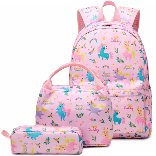 YCBB Kids Backpacks for Girls School Bookbags Set with Lunch Tote Bag Pencil Case Lightweight Cute Unicorn Preschool Kindergarten Elementary School Backpacks