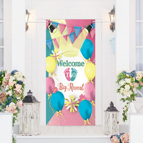 Baby Gender Reveal Door Banner, Welcome to Big Reveal Sign, He or She Party Decorations, Baby Shower / Welcome Baby / Boy or Girl Party Door Cover Decor