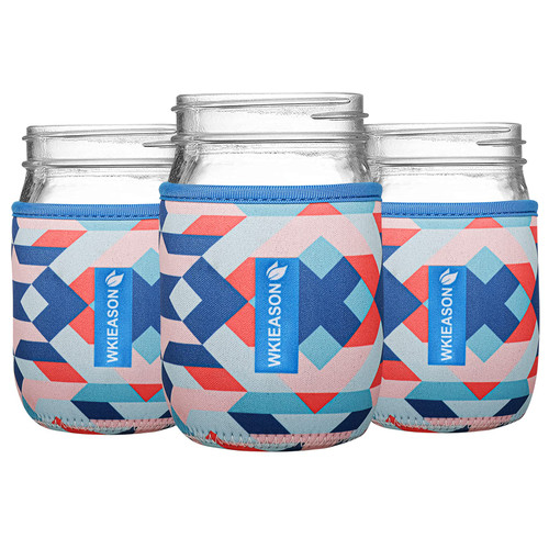 WKieason Regular Mouth Mason Jar Neoprene Sleeve 16OZ Mason Jar Sleeves 16OZ Regular Mouth Sleeve Cover (Colorful geometric)