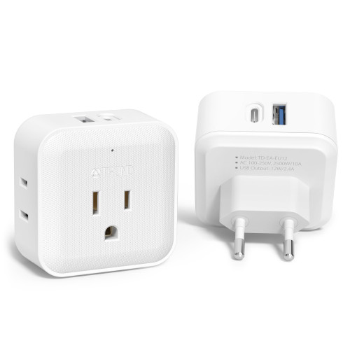 European Travel Plug Adapter 2 Pack - TROND International Power Plug with 2 USB (1 USB C) Port, 4 AC Outlets, Type C Power Adaptor Converter for US to Most Europe EU Iceland Spain Italy France Germany European Travel Plug Adapter 2 Pack - TROND International Power Plug with 2 USB (1 USB C) Port, 4 AC Outlets, Type C Power Adaptor Converter for US to Most Europe EU Iceland Spain Italy France Germany