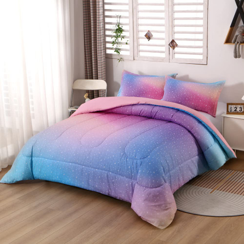 Rainbow Comforter Set for Girls Star Pink Bedding Unicorn Galaxy Bedding Sets Digital Print Girls Twin Bedding Set Pink Reversible Comforter Set(Twin, Pink)