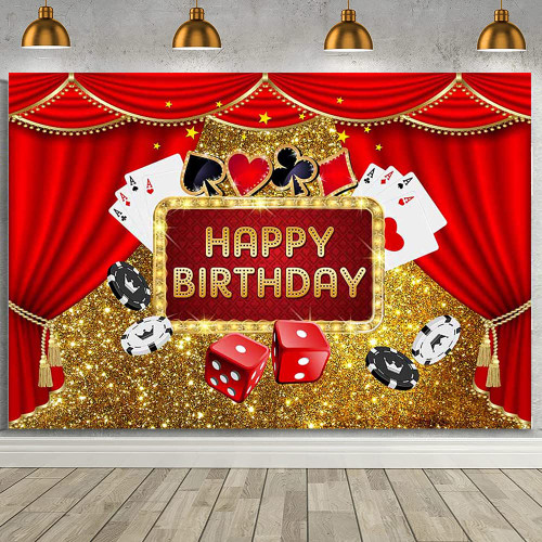 AIBIIN Casino Backdrop Las Vegas Party Birthday Backdrop Poker Cards Dice Birthday Party Photography Background Cake Table Banner Studio Photo Shoot Vinyl 8x6ft