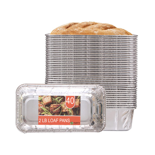 PARTY BARGAINS 2 Lb Loaf Pan - (40 Pack) 8.5" X 4.5" X 2.5" Heavy Duty Aluminum Loaf Pans for Baking Bread, Standard Size, Perfect for Baking Cakes, Lasagna, Meatloaf Pans