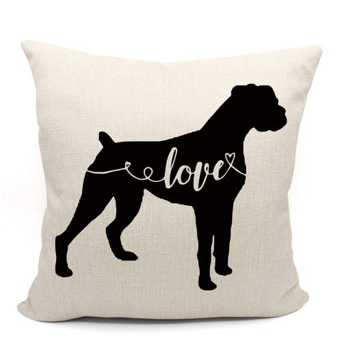 Boxer Throw Pillow Cover, Dog Lover Gifts, Boxer Lover Gifts, Boxer Mom Gift, Gifts for Newlyweds, Engagement, Wedding, Boxer Owner, 18 x 18 Inch Linen Cushion Cover Decoration for Sofa Couch Bed