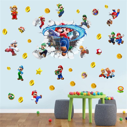 Super Mario Game Wall Sticker Decals,Children Anime Cartoon Bedroom Background Wall Decoration Self Adhesive Wall Sticker,Video Game Sticker Birthday Party Supplies