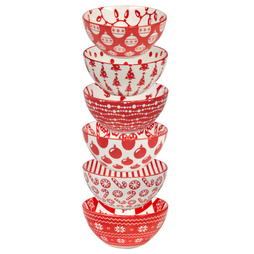 Certified International Peppermint Candy 30 oz. All Purpose Bowls, Set of 6 Assorted Designs, Multicolor