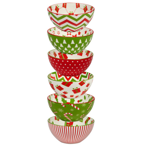 Certified International Holiday Fun 13 oz. All Purpose Bowls, Set of 6 Assorted Designs, Multicolor
