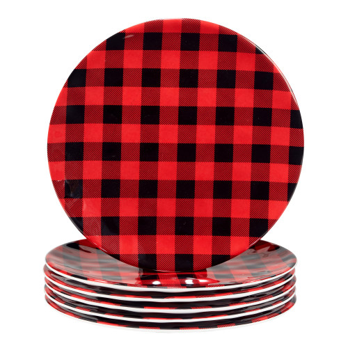 Certified International Red Buffalo Plaid Melamine 9" Salad/Dessert Plates, Set of 6, 22 oz, Multicolor