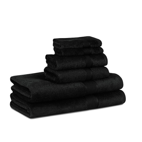 VISI-ONE BLC 100% Cotton Bath Towels Pack of 6, Hotel Quality Luxury Towel Set for Bathroom, Plush Quality Highly Absorbent 2 Bath Towels, 2 Hand Towels, and 2 Washcloths - Black