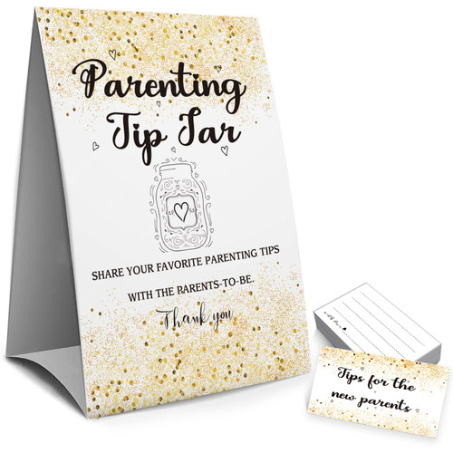 Parenting Tip Jar Sign - Advice for New Parents, Baby Shower Games - 1 Sign and 50 Advice Cards (22D)