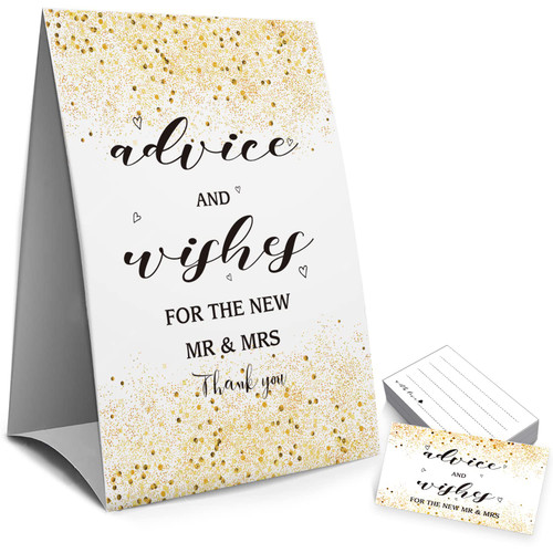 Wedding Advice Sign - Advice and Wishes for the Mr and Mrs, Bridal Shower, Bachelorette Games-1 Sign and 50 Advice Cards (28D)