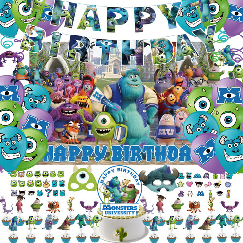 107 Pcs Monsters-Inc Party Decoration, Birthday Party Supplies Includes Happy Birthday Banner, Backdrop, Masks, Cake Topper, Cupcake Toppers, Balloons,Stickers , for Kids Theme Party 107 Pcs Monsters-Inc Party Decoration, Birthday Party Supplies Includes Happy Birthday Banner, Backdrop, Masks, Cake Topper, Cupcake Toppers, Balloons,Stickers , for Kids Theme Party