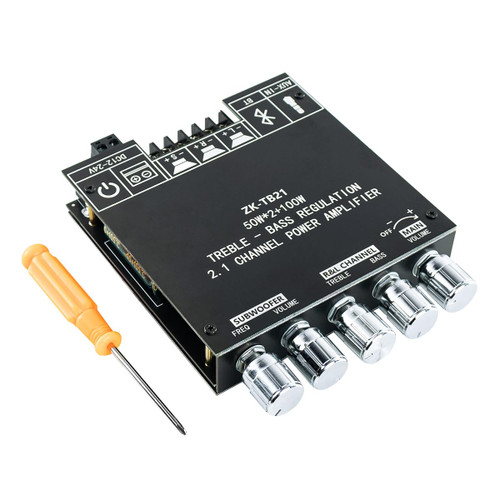 Bluetooth 5.0 50W+50W+100W 2.1 Channel Subwoofer Amplifier Board TPA3116D2 HiFi Treble and Bass Control Stereo Digital Audio Amp Board for Home Theater DIY Wireless Speakers