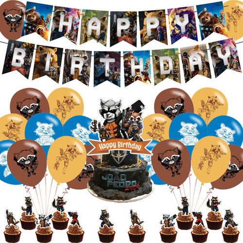 Rocket Raccoon Birthday Party Decoration, Galaxy Include Kawaii Cartoon Theme Birthday Banner, Cake Topper, Latex Balloons for Kids Birthday Party Supplies, Baby Shower Rocket Raccoon Birthday Party Decoration, Galaxy Include Kawaii Cartoon Theme Birthday Banner, Cake Topper, Latex Balloons for Kids Birthday Party Supplies, Baby Shower