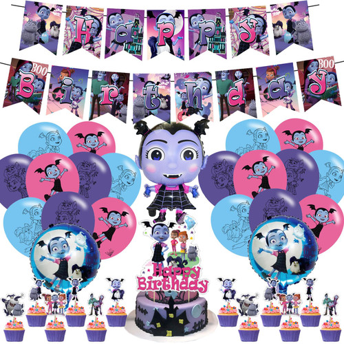 Vampirina Party Supplies, Vampirina Girls Theme Birthday Party Decorations for Girls with Happy Birthday Banner Cake Topper Cupcake Toppers Balloons Vampirina Party Supplies, Vampirina Girls Theme Birthday Party Decorations for Girls with Happy Birthday Banner Cake Topper Cupcake Toppers Balloons