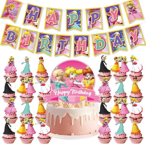 Princess Peach Birthday Party Decorations, Princess Peach Party Supplies Included 1 Happy Birthday Banner, 1 Cake Topper and 12 Cupcake Toppers for Boys and Girls Princess Peach Birthday Party Decorations, Princess Peach Party Supplies Included 1 Happy Birthday Banner, 1 Cake Topper and 12 Cupcake Toppers for Boys and Girls