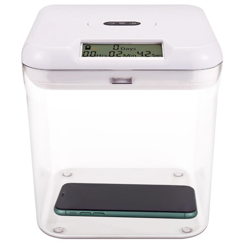 Tcoivs Timed Lock Box with Timer, 6.5" Time Locking Container, Time Lock Safe for Cell Phone, Snacks and Other Tempting Items (White Lid + Clear Base)