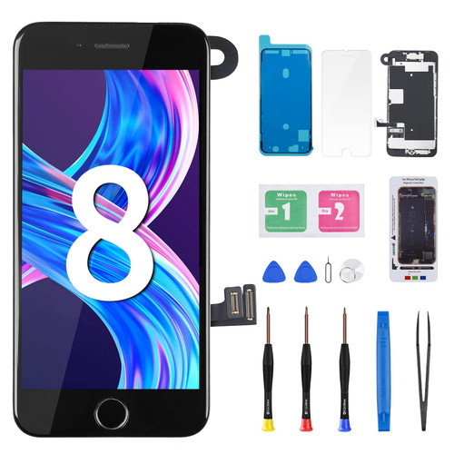 for iPhone 8 Screen Replacement for iPhone SE 2020 with Home Button Black 4.7" Full Assembly Earpiece Front Camera Speaker Sensor 3D Touch LCD Display Digitizer Glass Repair Tool kit A1863 A1905 A1906
