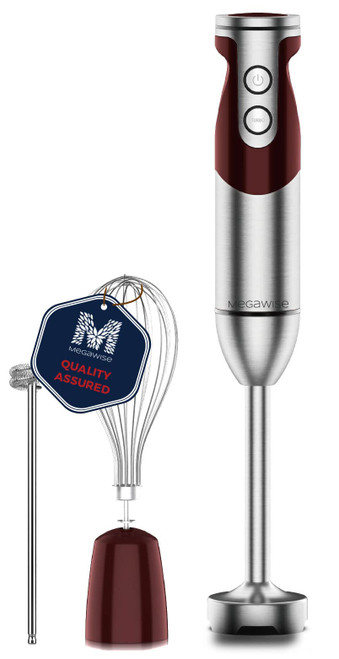 MegaWise Pro Titanium Reinforced 3-in-1 Immersion Hand Blender, Powerful 1000W with 80% Sharper Blades, 12-Speed Corded Blender, IncludingWhisk and Milk Frother (3-in 1 Red)