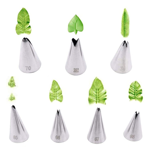 Leaf Piping Tips, Hsxxf 7PCS Russian Piping Tips Stainless Steel Piping Tips Piping Nozzles Cake Piping Icing Nozzles Cake Decorating Tips Set for DIY Baking Tools (7PCS Leaf)
