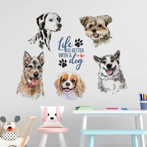 Yovkky Life is Better with a Dog Wall Decals Stickers, Cute Puppy Neutral Nursery Playroom Decor, Kids Room Home Decorations Bedroom Art Gifts for Dog Lovers