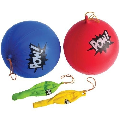 U.S. Toy Lot Of 12 Assorted Color Comic Book Super Hero Design Punch Balloons,blue, red, yellow, green