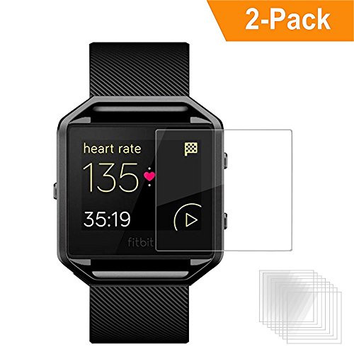 [ 2-Pack ] Fitbit Blaze Screen Protector, DICHEER Waterproof 9H Tempered Glass Screen Protector for Fitbit Blaze Smart Watch [Touch Sensitive][9H Hardness] [Crystal Clear] [Anti-Scratch] [No-Bubble]