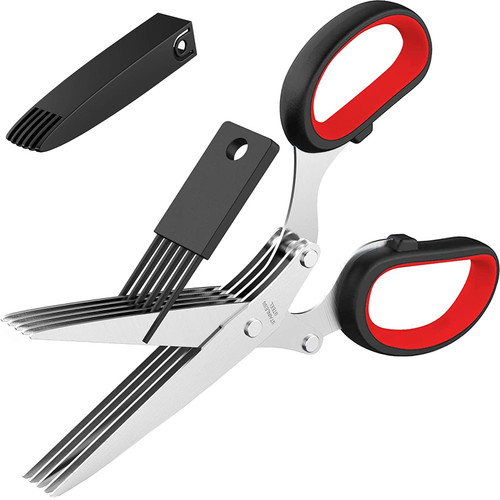 2023 Updated Herb Scissors with 5 Blades and Cover, Kitchen Shears for Cutting Herbs, Kitchen Gadgets Cutter Chopper Food Cutter Scissors for Cilantro and Green Onion, Vegetable Food Scissors