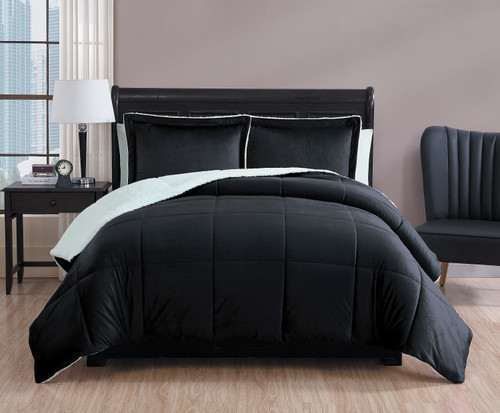 VCNY Home Micro Mink Reversible 3-Piece Warm Sherpa Comforter Set, King, Black