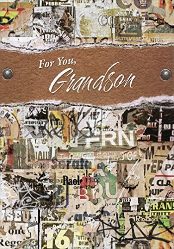 Designer Greetings Earthtone Collage with Silver Foil Accents: Grandson Birthday Card