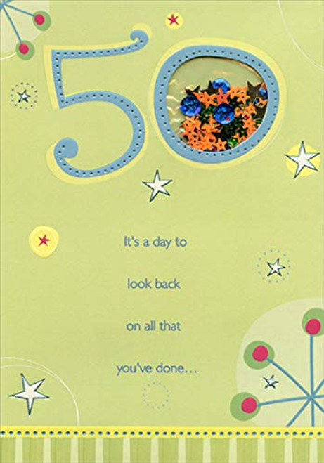 Designer Greetings Look Back on All that You've Done Window Sequins Age 50 / 50th Birthday Card
