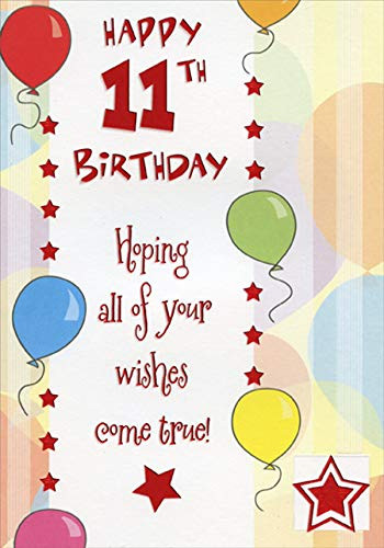 Designer Greetings Colorful Ballons and Red Foil Stars Age 11 / 11th Birthday Card