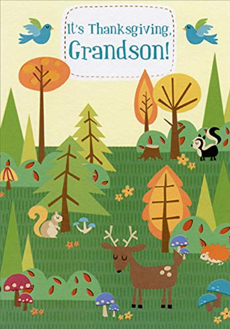 Designer Greetings Cute Deer, Squirrel, Porcupine and Skunk in Forest Juvenile Thanksgiving Card for Grandson Designer Greetings Cute Deer, Squirrel, Porcupine and Skunk in Forest Juvenile Thanksgiving Card for Grandson