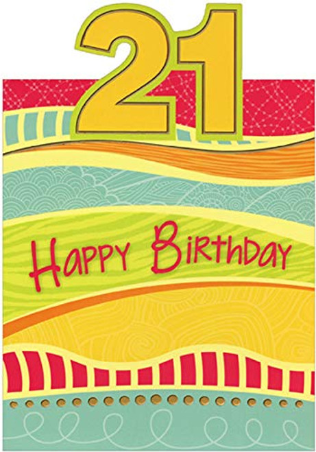 Designer Greetings Rolling Hills of Color Die Cut Top Fold Age 21 / 21st Birthday Card Designer Greetings Rolling Hills of Color Die Cut Top Fold Age 21 / 21st Birthday Card