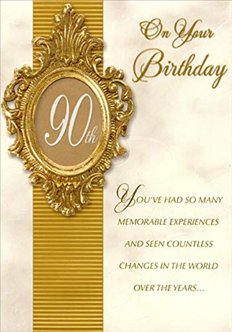 Designer Greetings Ornate Gold Foil Die Cut Window Frame Age 90 / 90th Birthday Card Designer Greetings Ornate Gold Foil Die Cut Window Frame Age 90 / 90th Birthday Card