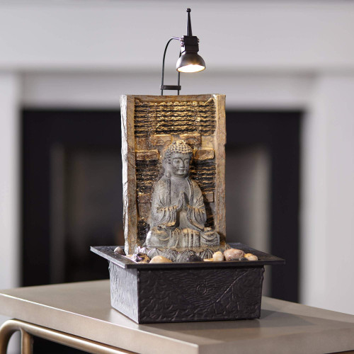 Namaste Zen Buddha Tabletop Water Fountain 11 1/2" Waterfall with LED Light for Indoor Table Desk - John Timberland