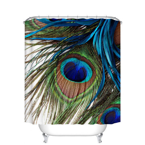 Fangkun Shower Curtain Peacock Feather Design Art Painting - Polyester Fabric Bathroom Shower Curtains Decor Set - 12pcs Shower Hooks - 72 x 72 inches