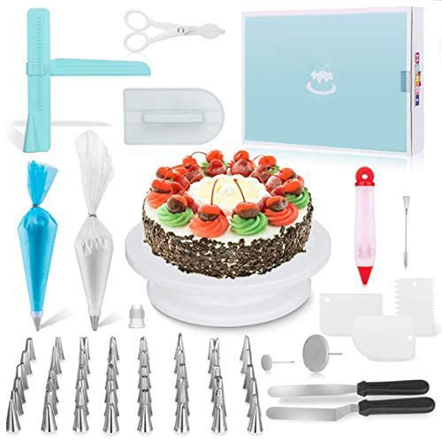 164Pcs/set Cake Decorating Kit, DIY Baking Cake Turntable Set with Turntable Stand, Frosting, Piping Bags and Tips Set, Icing Spatula Kitchen Baking Cake Tool