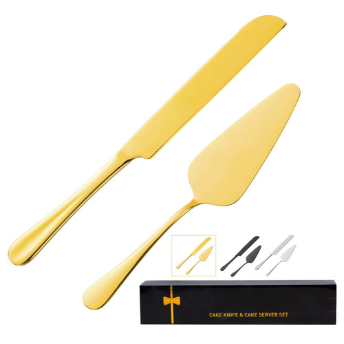 ERVILO Cake Serving Set, Cake Pie Pastry Servers, Stainless steel Cake Knife and Server Set Perfect For Birthday, Wedding, Parties and Events (Gold Serving Set)