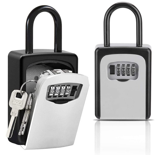 Key Lock Box Wall Mounted, Portable Lock Box for House Key, 5 Key Capacity, Weatherproof Resettable Code House Key Safe Security Lock Box for Outside Realtors Garage Spare (Silver&Black)