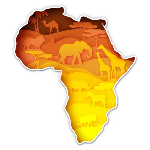Africa Shape Continent with Animals - 5" Vinyl Sticker - for Car Laptop I-Pad - Waterproof Decal
